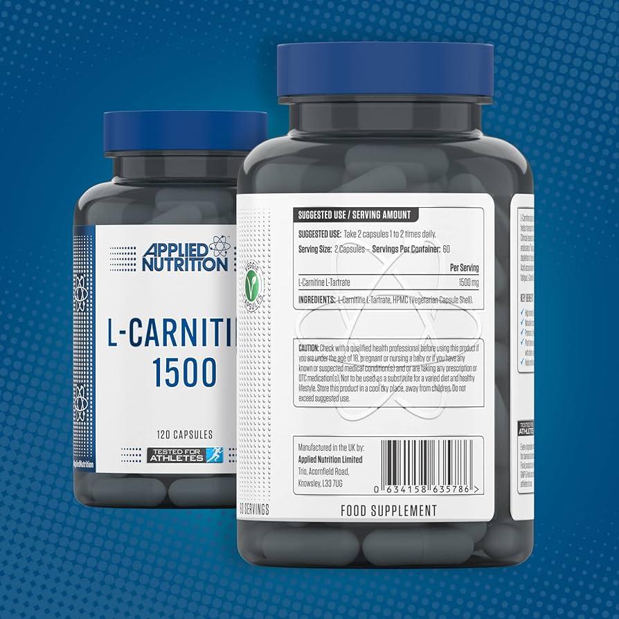Applied Nutrition L-Carnitine 1500 mg supplement capsules, 120 count, for athletic performance and energy support