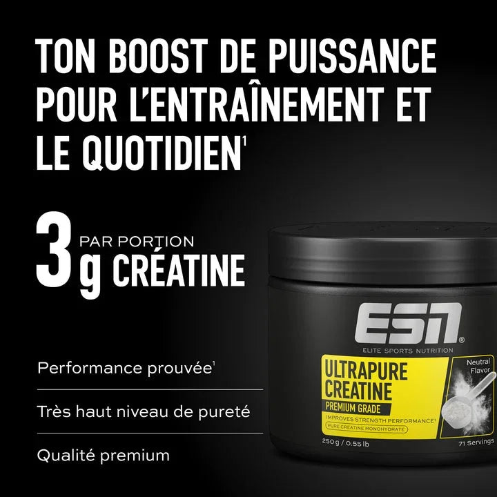 ESN Ultrapure Creatine supplement for strength training, 3g per serving, premium grade